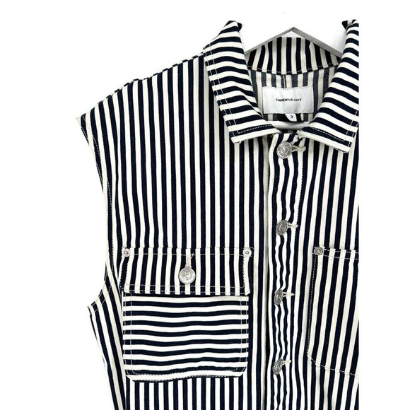 Current Elliott Sleeveless Jumpsuit Dress White Blue‎ Striped Denim Size 3 Large - Picture 14 of 16